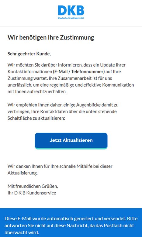 Anonymisiertes Muster einer Phishing-Email - angeblich von der Sparkasse