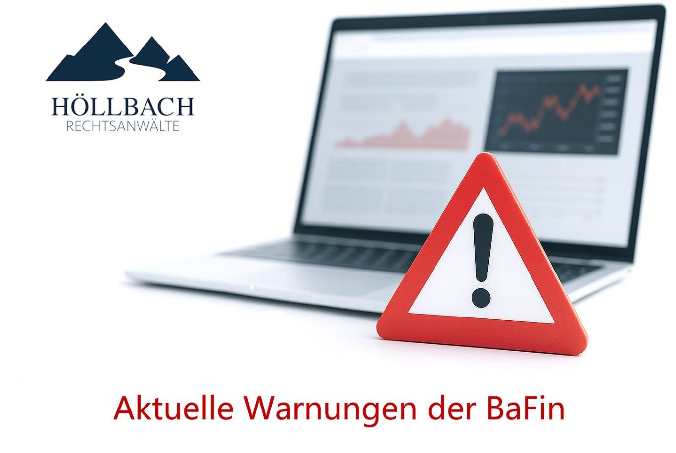 Laptop mit Warnsymbol und dem Text "Aktuelle Warnungen der BaFin".