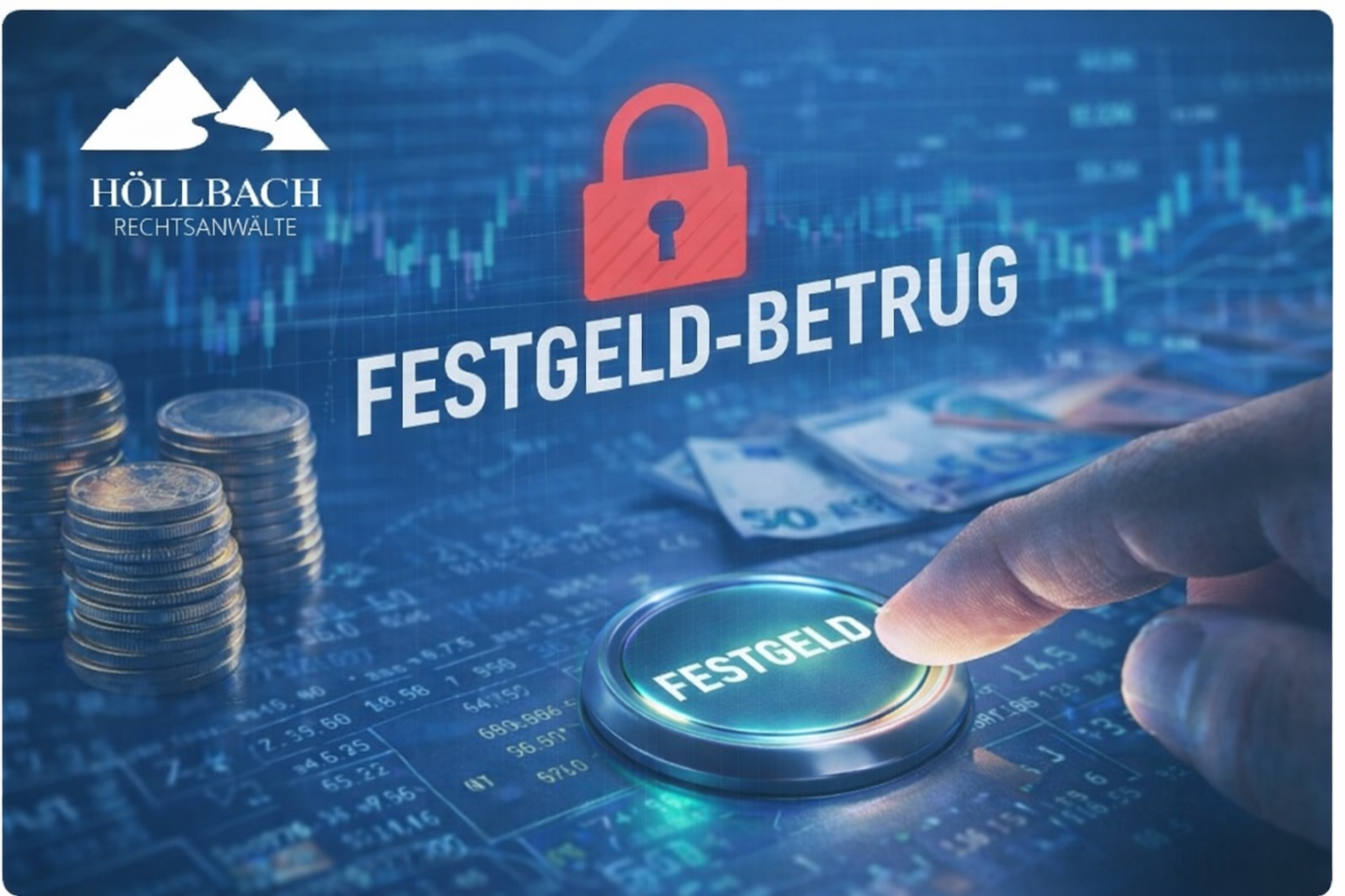 HÖLLBACH Rechtsanwälte - Hilfe bei Online-Trading-Betrug Finger tippt auf eine Tastatur mit dem Text "Online-Trading-Betrug" und einem Vorhängeschloss.