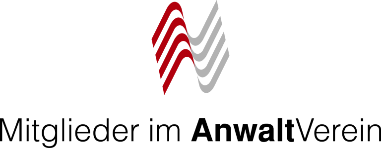 Logo des AnwaltVereins mit dem Text „Mitglieder im AnwaltVerein“.